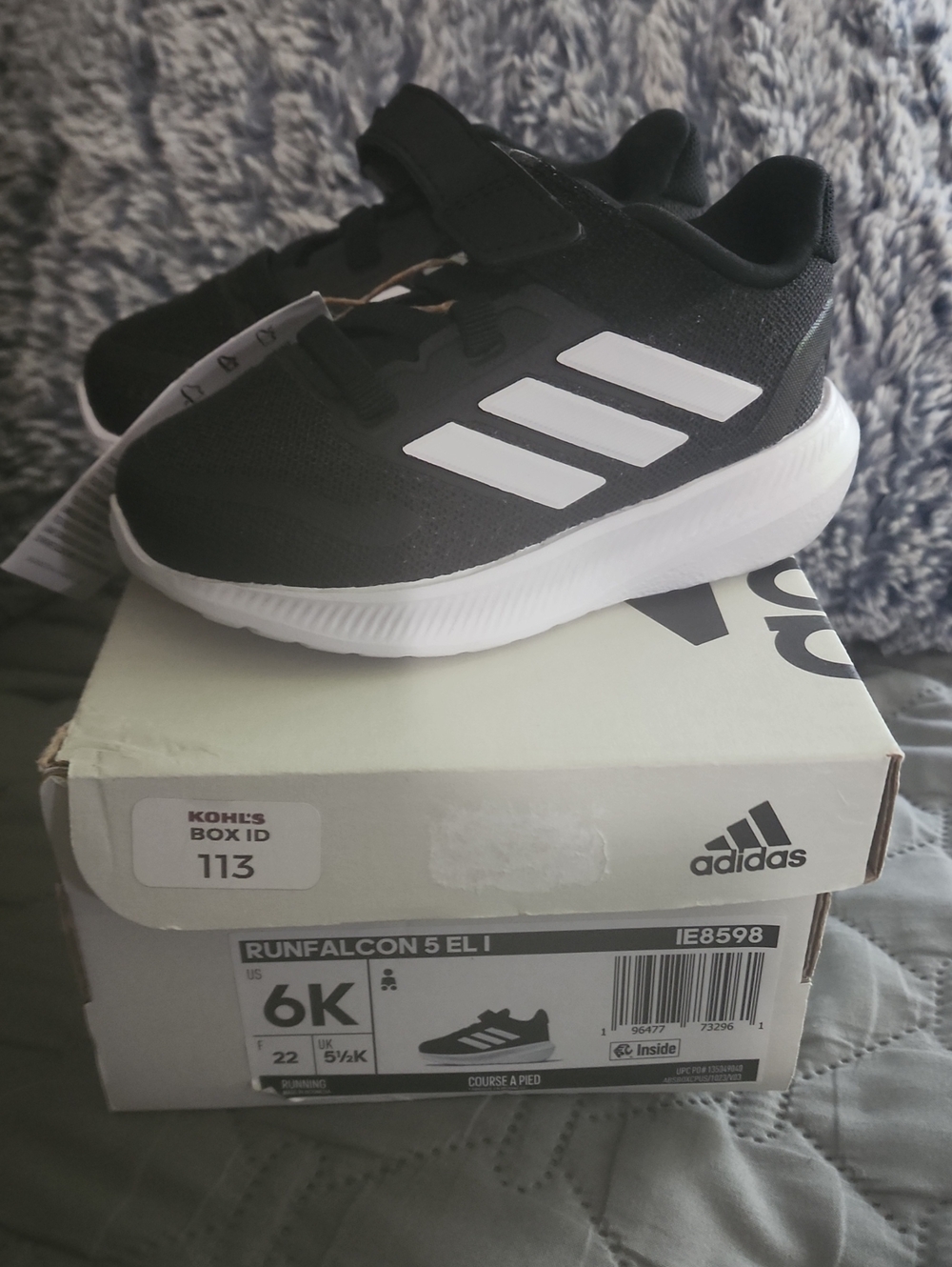 adidas Black and White Kids' Sneakers with Hook-and-Loop Strap